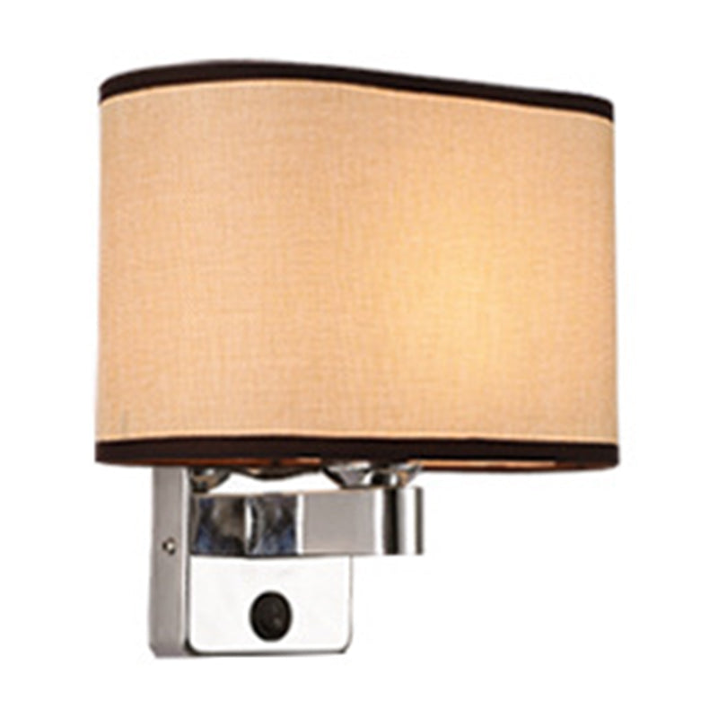 1-Light Bedroom Wall Lamp Nordic Black/White/Beige and Chrome Wall Sconce with Oval/Square Fabric Shade