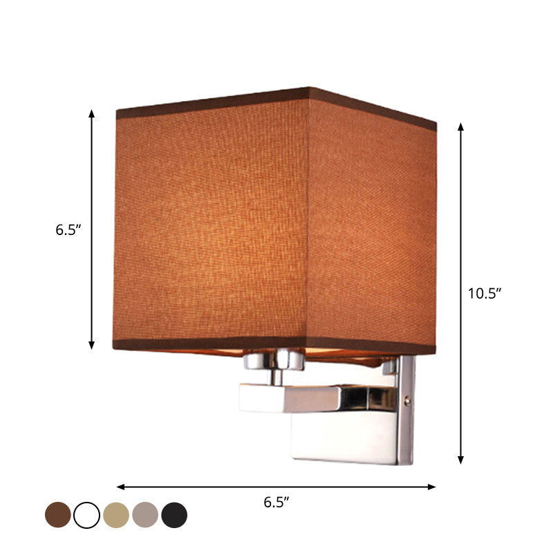 Beige/Flaxen/Coffee Cube Wall Light Nordic Style 1 Head Fabric Wall Mounted Light Fixture for Bedroom