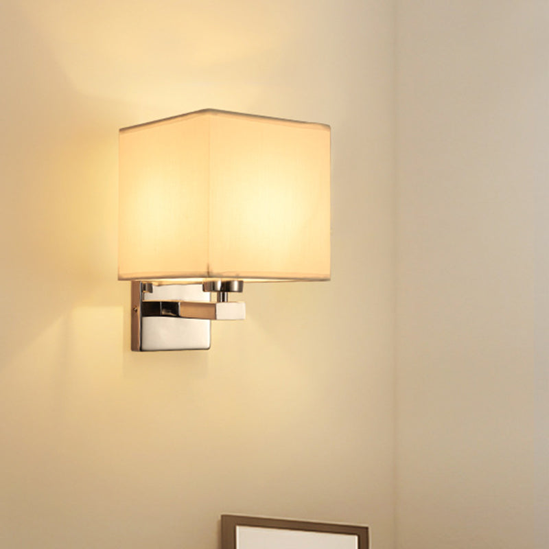 Beige/Flaxen/Coffee Cube Wall Light Nordic Style 1 Head Fabric Wall Mounted Light Fixture for Bedroom