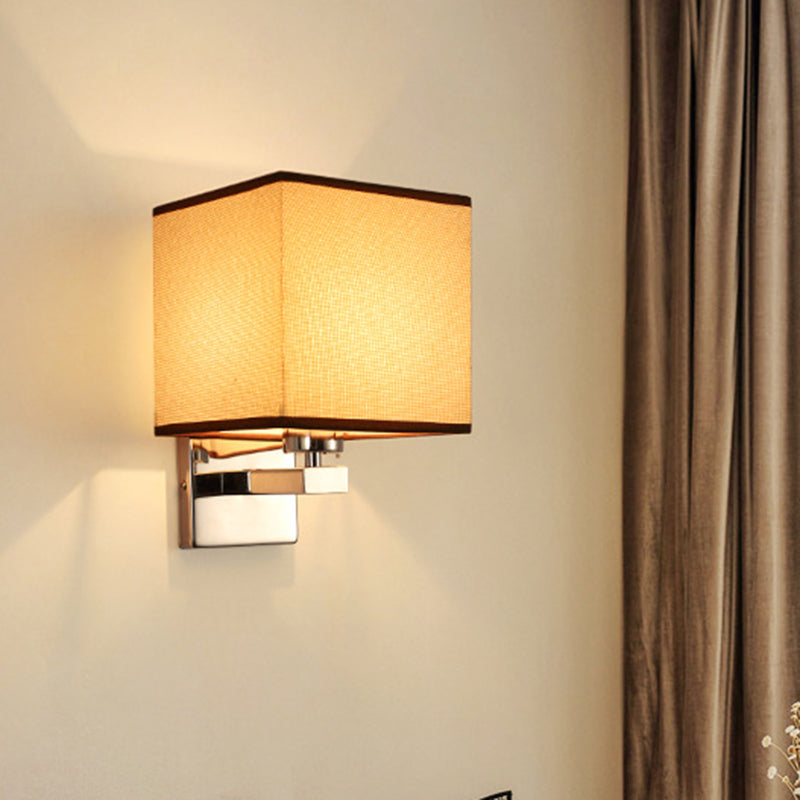 Beige/Flaxen/Coffee Cube Wall Light Nordic Style 1 Head Fabric Wall Mounted Light Fixture for Bedroom