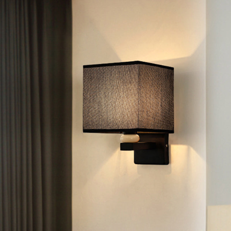 Rectangle Wall Mount Lamp Modern Fabric 1 Bulb Flaxen/White/Beige Wall Light Fixture with Faux Jade Decor