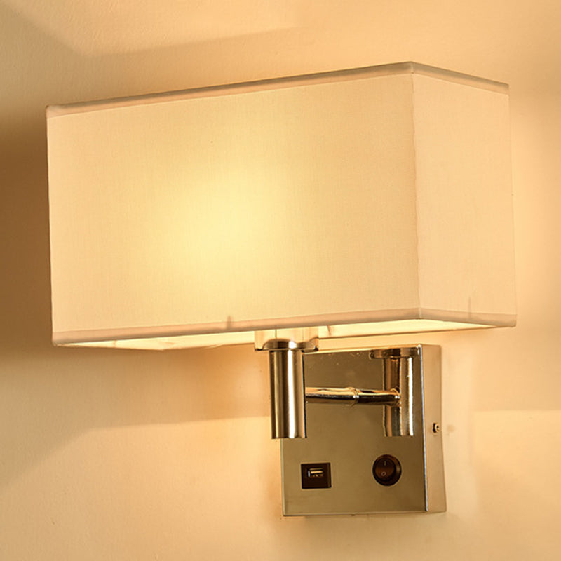 Beige/Black/White Rectangle Wall Lamp Simplicity 1-Head Fabric Wall Mounted Lighting for Bedside