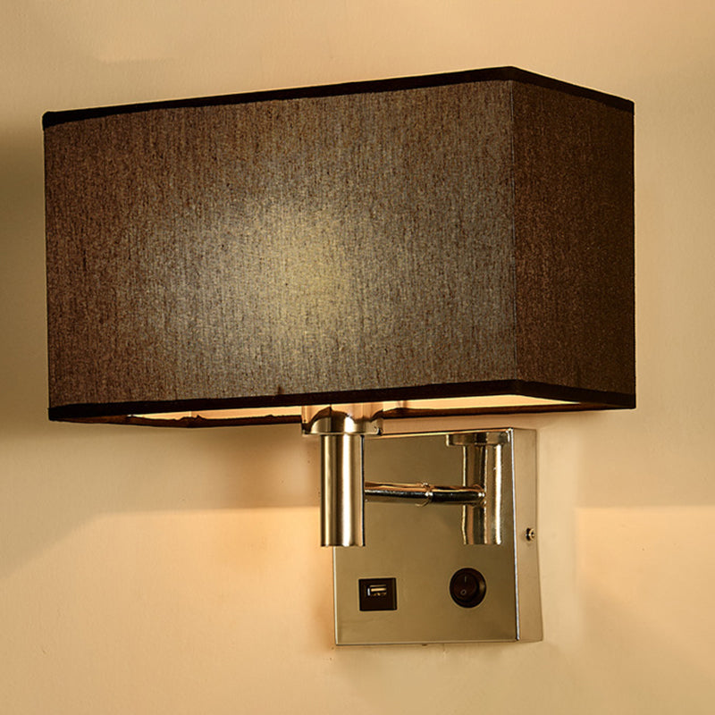Beige/Black/White Rectangle Wall Lamp Simplicity 1-Head Fabric Wall Mounted Lighting for Bedside