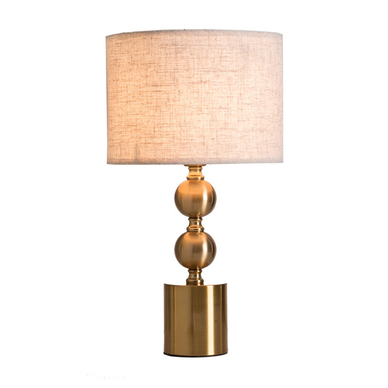 Fabric Cylindrical Night Light Postmodern Single Table Lamp with Gourd Base in Antiqued Gold