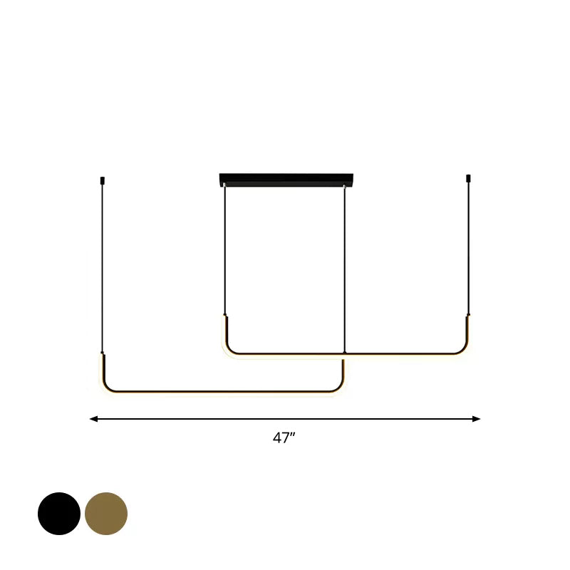 Aluminium Linear Anhängerleuchte Einfachheit Black/Gold LED Hanging Lamp über Esstisch, 39 "/59" Breite