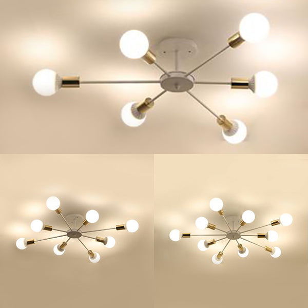 6/8/9 ampoules Spoutnik Semi encastré rétro industriel finition blanche éclairage de plafond en métal pour chambre à coucher
