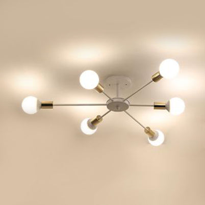 6/8/9 Bulbs Sputnik Semi Flush Mount Retro Industrial White Finish Metal Ceiling Lighting for Bedroom