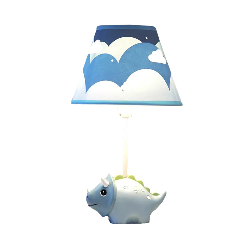 Lovely Blue Desk Light with Tapered Shade Little Dinosaur 1 Bulb Fabric Desk Lamp for Child Bedroom