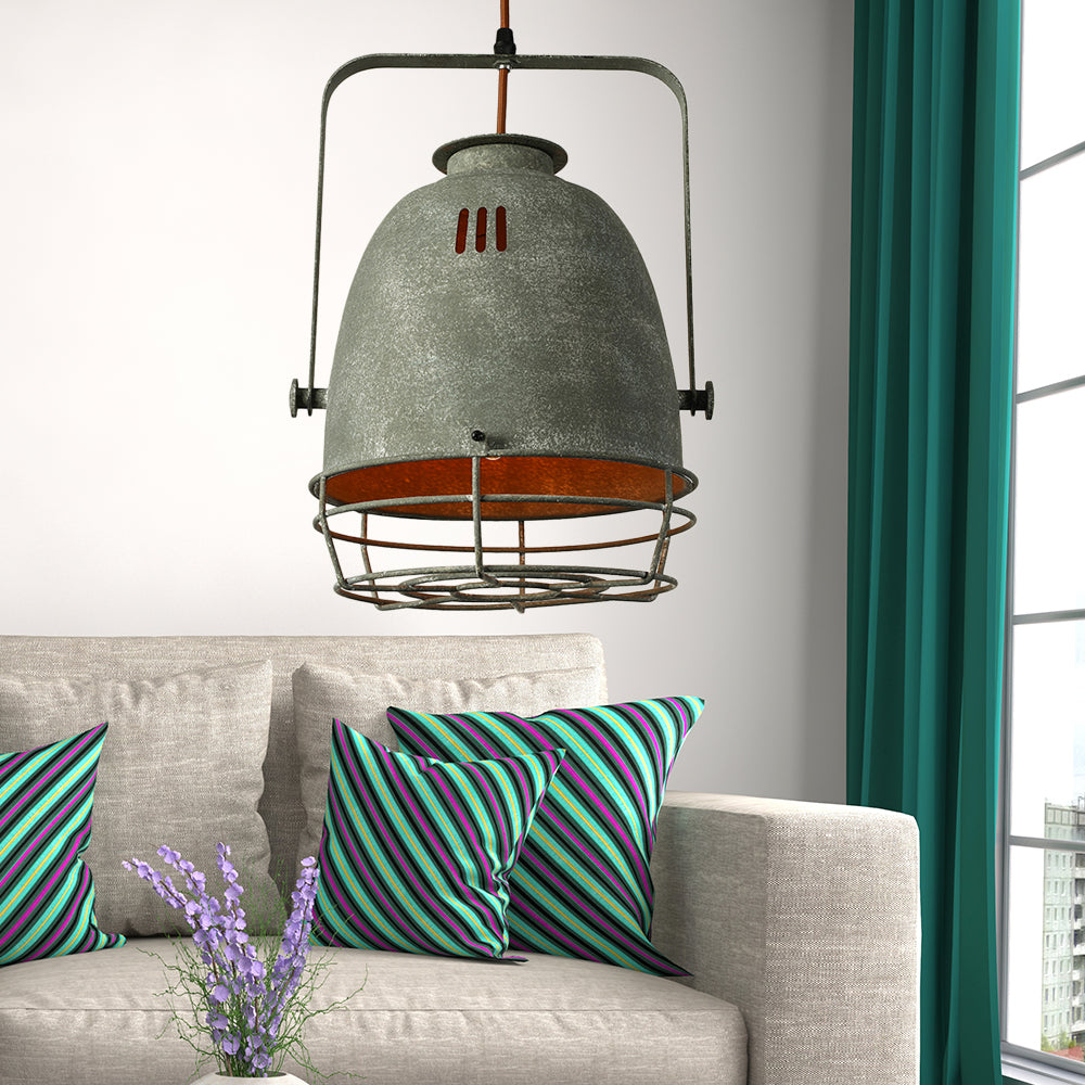 Wrought Iron Bell/Dome Shade Pendant Lighting Industrial 1 Light Living Room Hanging Lamp with Wire Guard in Grey
