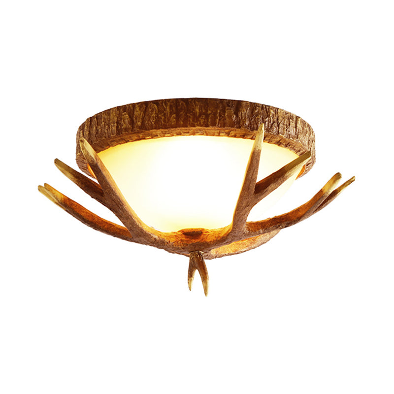Houten bruin spoelmontage licht elf gewei 3 koppen traditionele plafondverlichting met koepelvormige glazen schaduw