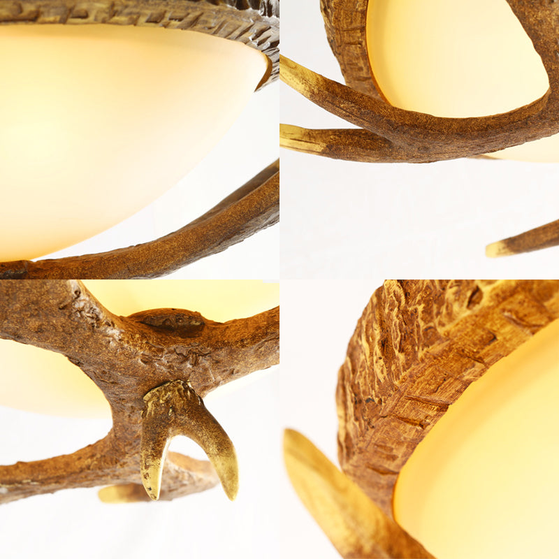 Houten bruin spoelmontage licht elf gewei 3 koppen traditionele plafondverlichting met koepelvormige glazen schaduw