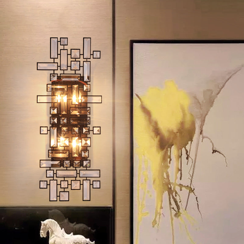 Geometrische slaapkamer muurlamp armatuur helder kristal 4-licht modernistische sconce verlichting in zwart