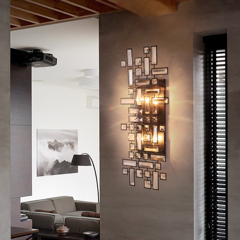 Geometrische slaapkamer muurlamp armatuur helder kristal 4-licht modernistische sconce verlichting in zwart