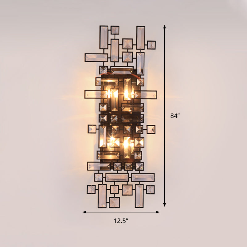 Geometrische slaapkamer muurlamp armatuur helder kristal 4-licht modernistische sconce verlichting in zwart