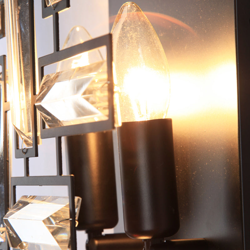 Geometrische slaapkamer muurlamp armatuur helder kristal 4-licht modernistische sconce verlichting in zwart
