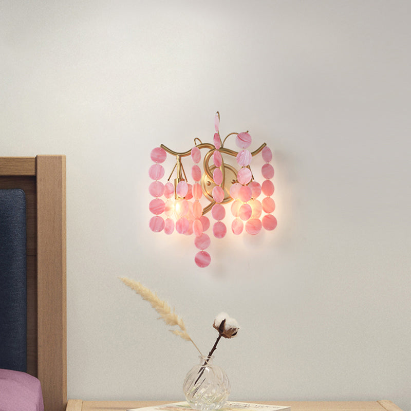 Modernism Branch Wall Light Fixture Metal 2-Head Bedroom Sconce Lighting in Brass with White/Pink/Blue Crystal Deco