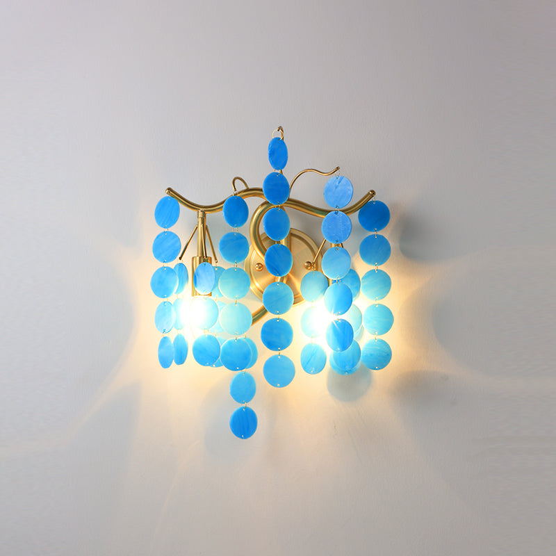 Modernism Branch Wall Light Fixture Metal 2-Head Bedroom Sconce Lighting in Brass with White/Pink/Blue Crystal Deco