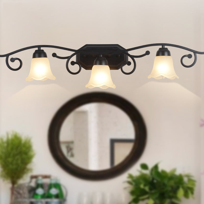Floral White Glass Shade Vanity Lighting Countryside 2/3 teste lampada da parete da bagno in nero