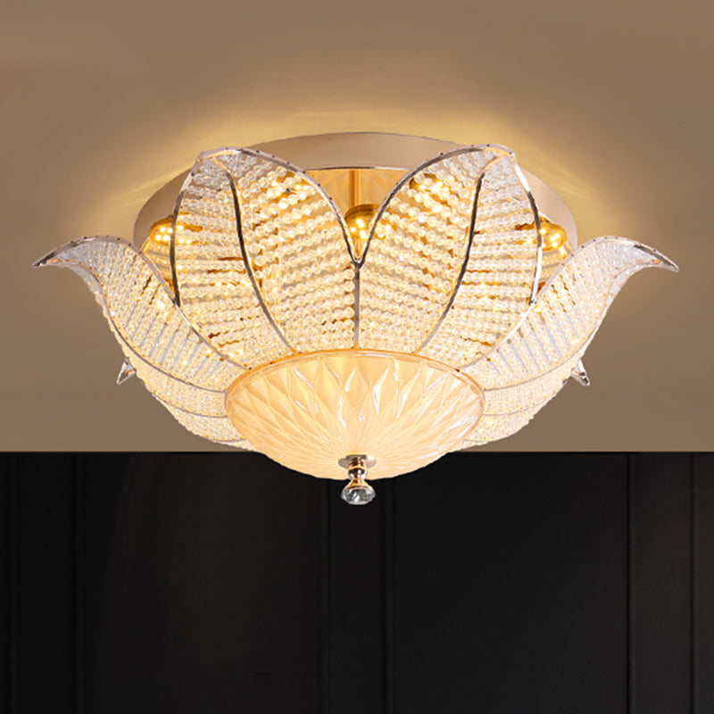 Minimalistische Blume Deckenbefestigung Kristall 14"/19.5"/23.5" Breite LED Schlafzimmer Flush Mount Beleuchtung in Gold für Schlafzimmer, Weiß/Gelb Licht