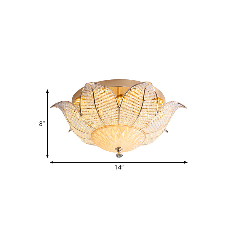 Minimalistische Blume Deckenbefestigung Kristall 14"/19.5"/23.5" Breite LED Schlafzimmer Flush Mount Beleuchtung in Gold für Schlafzimmer, Weiß/Gelb Licht