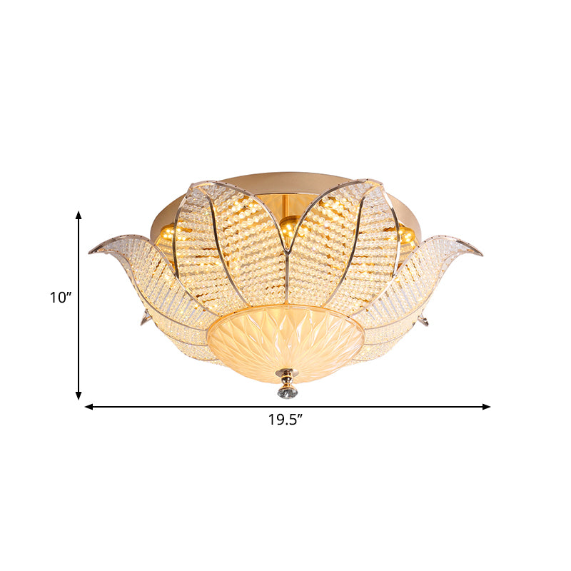Minimalistische Blume Deckenbefestigung Kristall 14"/19.5"/23.5" Breite LED Schlafzimmer Flush Mount Beleuchtung in Gold für Schlafzimmer, Weiß/Gelb Licht