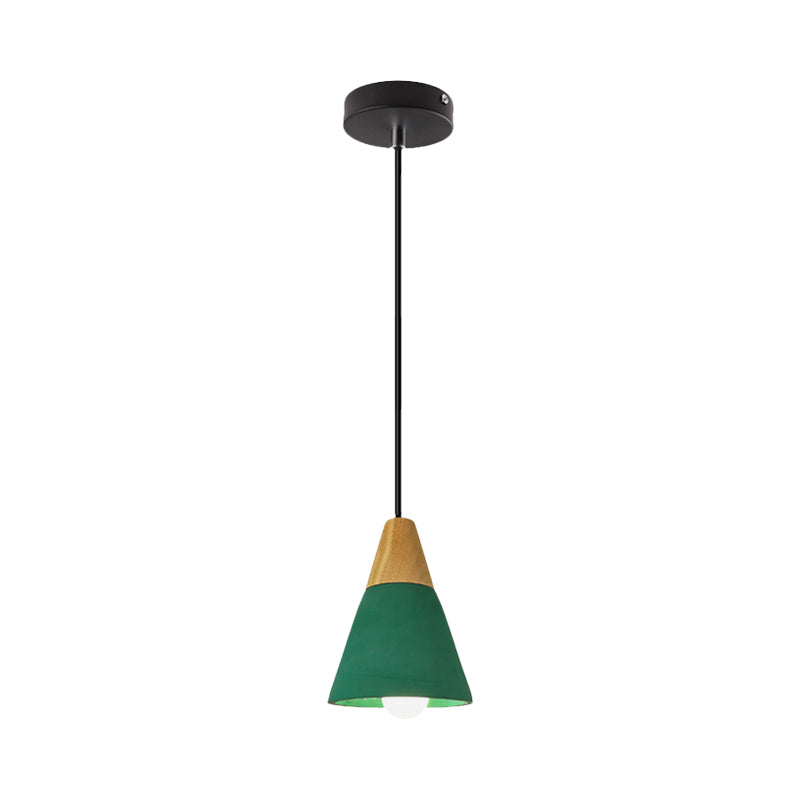 Kegel/kom cement hangende verlichtingsarmatuur macaron single-bulb groene/rode hanglamp met houten top
