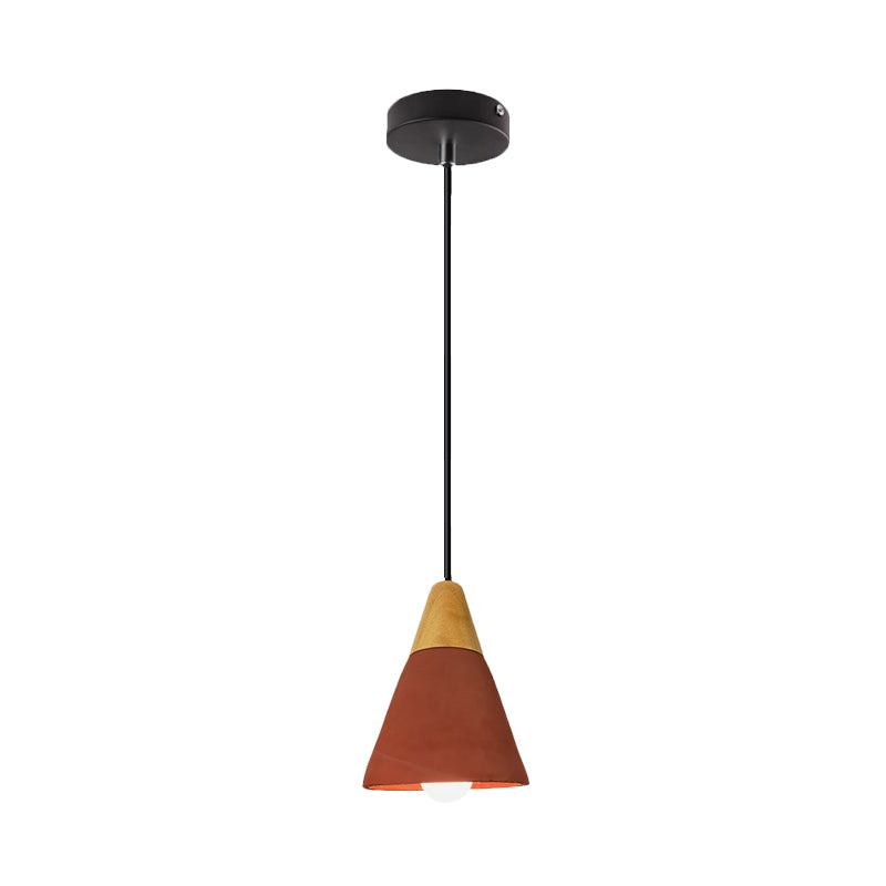 Kegel/kom cement hangende verlichtingsarmatuur macaron single-bulb groene/rode hanglamp met houten top