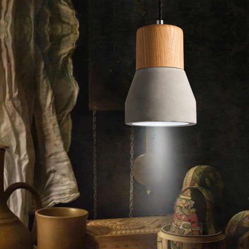 Flesvormige keukenbar druppel hanger Noordse cement 1 lamp grijs en houthangend plafondlicht