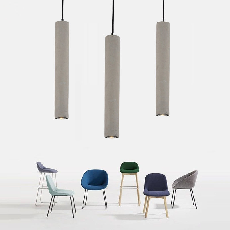 Tubular Bedside Down Lighting Pendant Cement 10.5"/19.5" Tall LED Nordic Ceiling Lamp in White/Yellow Light