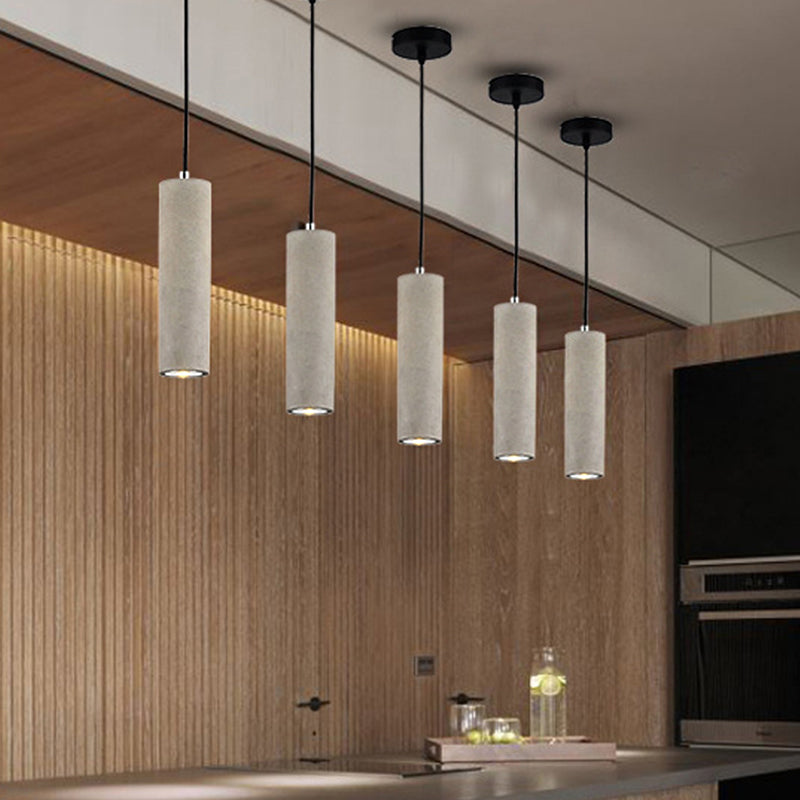 Tubular Bedside Down Lighting Pendant Cement 10.5"/19.5" Tall LED Nordic Ceiling Lamp in White/Yellow Light