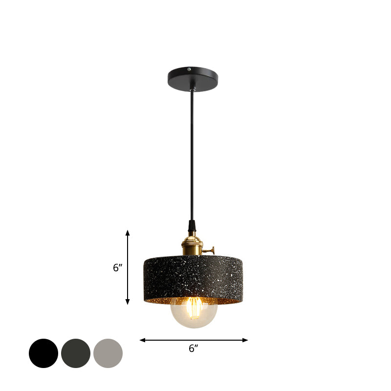 Single Bedside Drop Pendant Nordic Black/Grey Hanging Light with Tapered/Cone/Cylinder Cement Shade and Rotary Switch