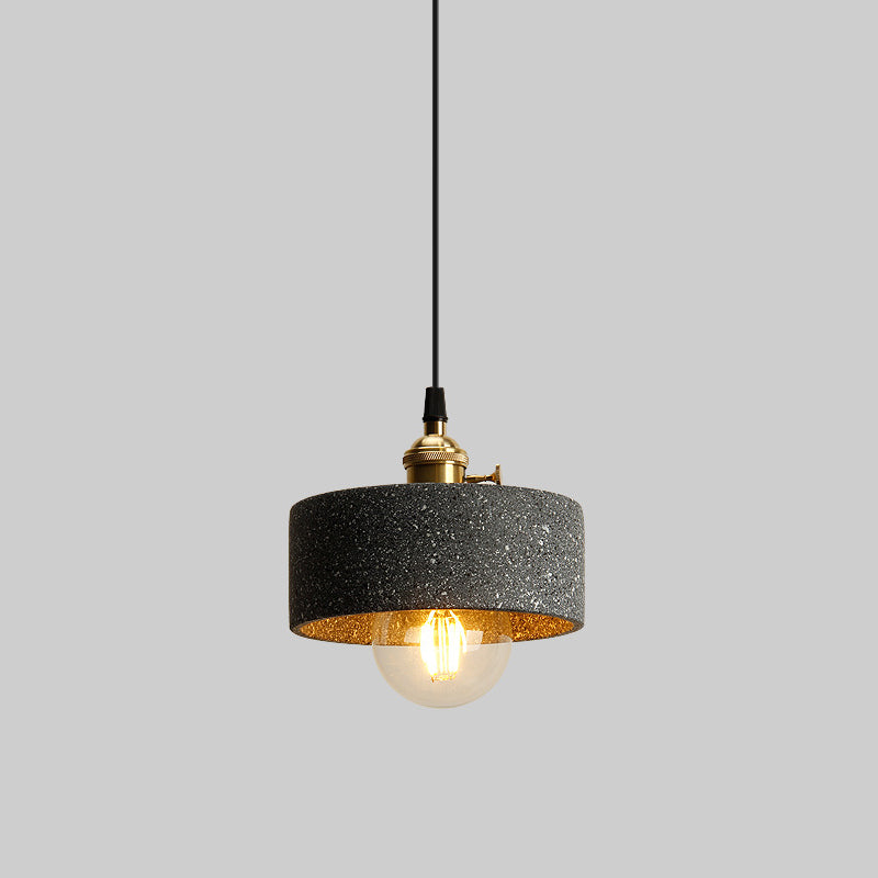 Single Bedside Drop Pendant Nordic Black/Grey Hanging Light with Tapered/Cone/Cylinder Cement Shade and Rotary Switch