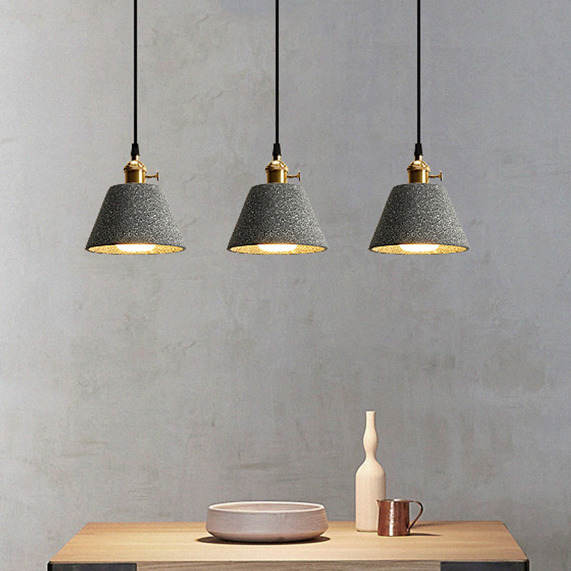 Single Bedside Drop Pendant Nordic Black/Grey Hanging Light with Tapered/Cone/Cylinder Cement Shade and Rotary Switch