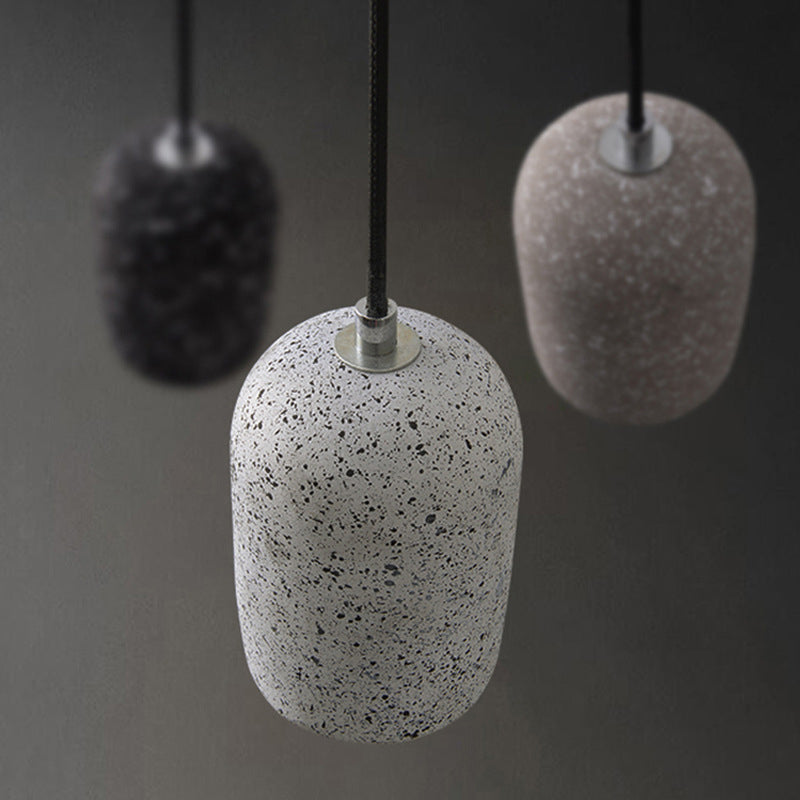 Capsule Shaped Dining Room Pendant Loft Terrazzo Black/Grey/White LED Ceiling Hang Lamp in Warm/White Light
