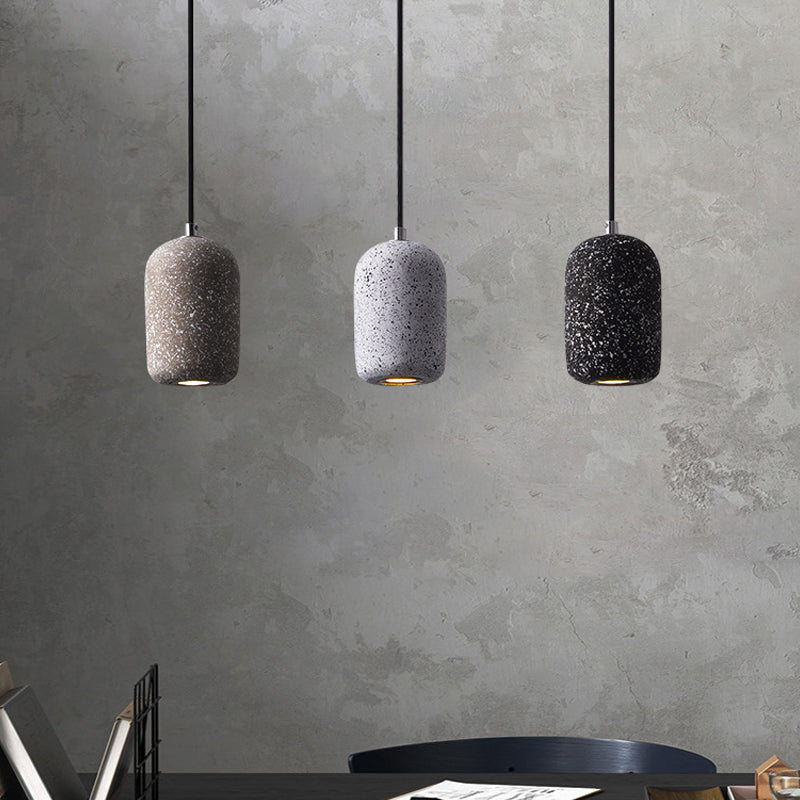 Capsule Shaped Dining Room Pendant Loft Terrazzo Black/Grey/White LED Ceiling Hang Lamp in Warm/White Light