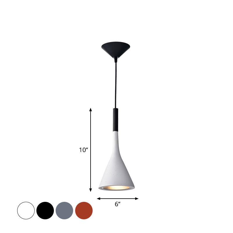 Minimalist Funnel Pendant Lighting Single Cement Hanging Light Fixture in Red/Black/White for Bedside