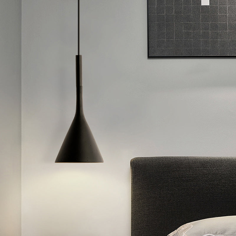 Minimalist Funnel Pendant Lighting Single Cement Hanging Light Fixture in Red/Black/White for Bedside