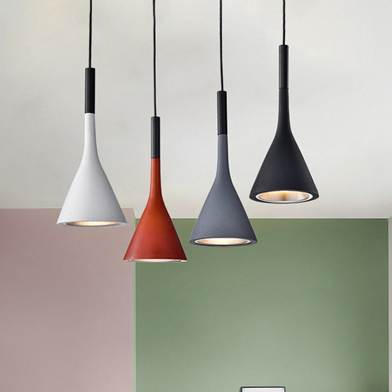 Minimalist Funnel Pendant Lighting Single Cement Hanging Light Fixture in Red/Black/White for Bedside