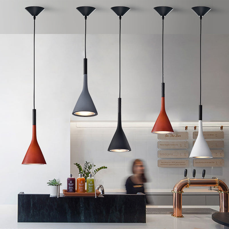 Minimalist Funnel Pendant Lighting Single Cement Hanging Light Fixture in Red/Black/White for Bedside