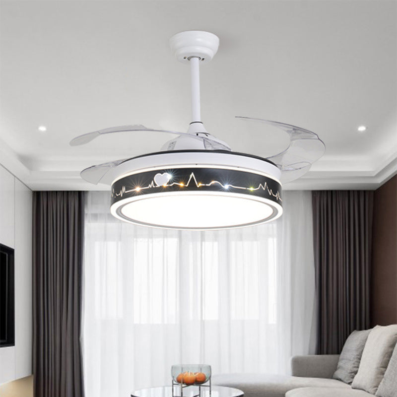 Drum Shade 4-Blade Hanging Lüfterlampe Einfache LED White Semi Flush Mount, 20 "breit