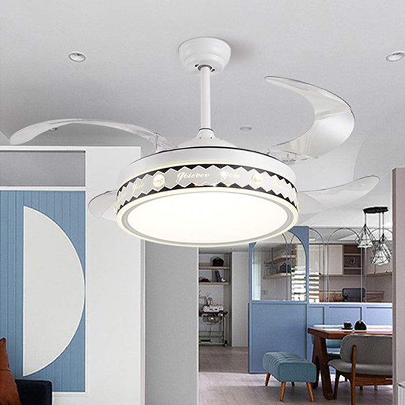 Drum Shade 4-Blade Hanging Lüfterlampe Einfache LED White Semi Flush Mount, 20 "breit