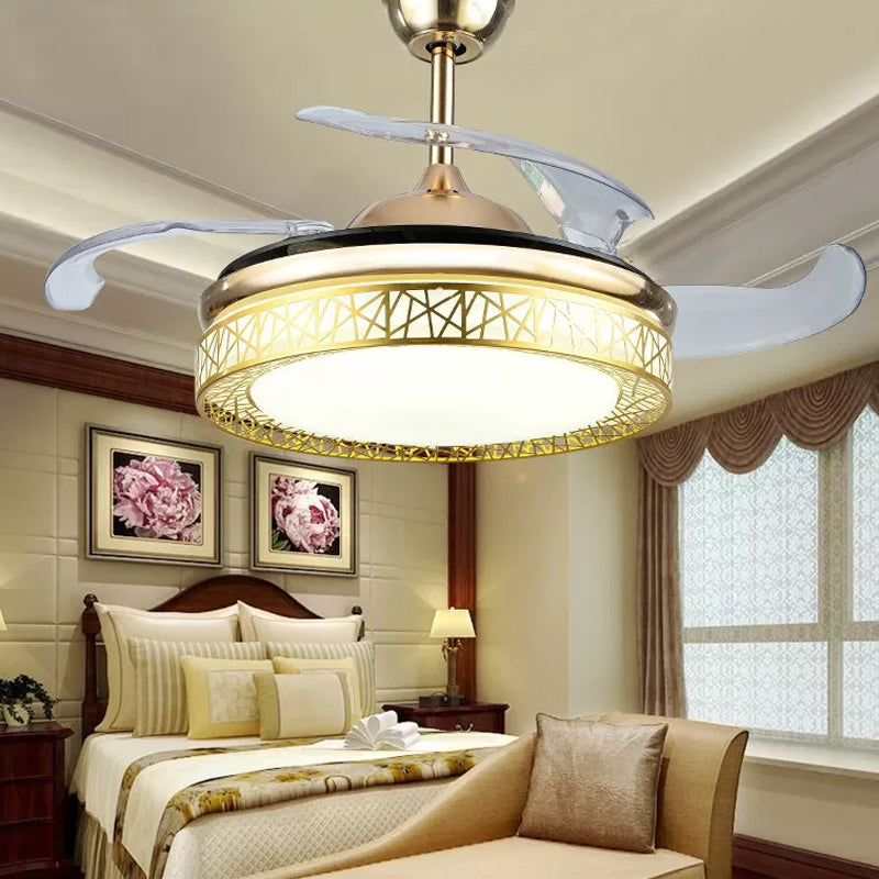 Nest 4-blade hanger ventilatorlamp Moderne metallic LED Gold Semi Flush plafondlamp, 19 "breed