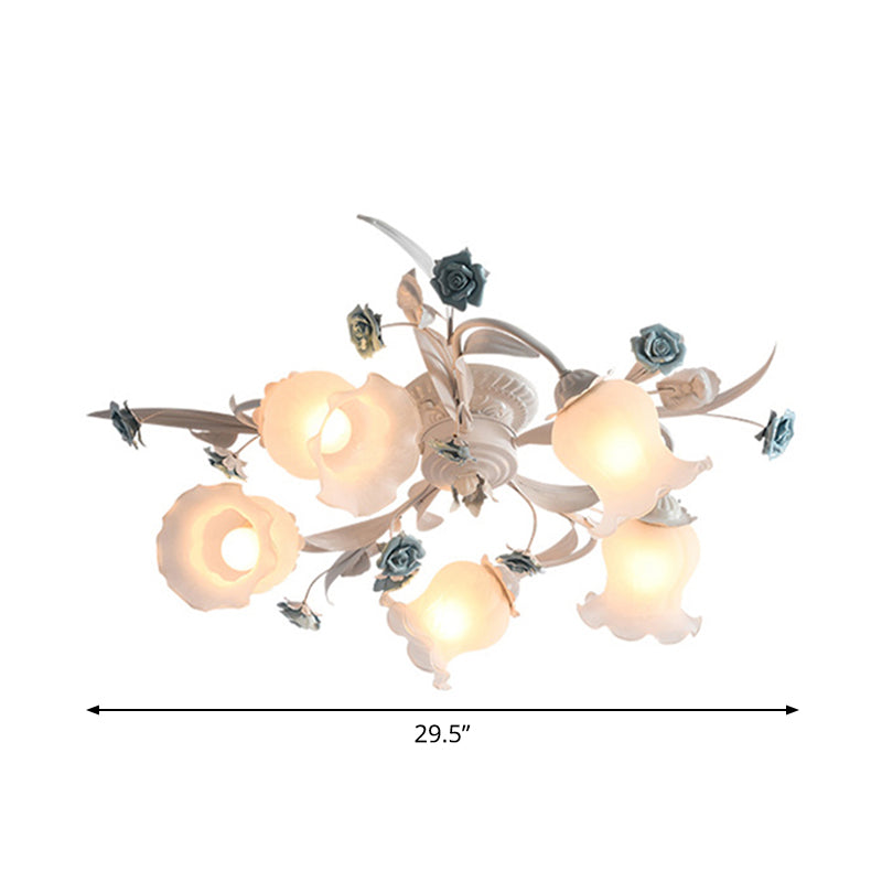 American Garden Flower Semi-Flush Mount 5 Bulbs Frosted White Glass Flush Mounted Light for Living Room
