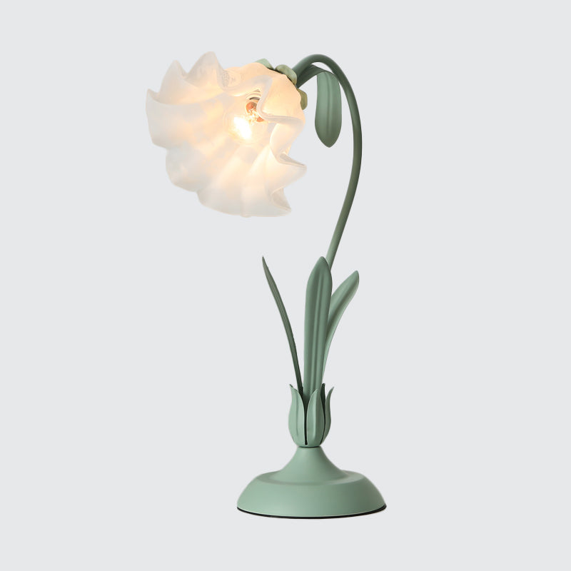 Blumenform gefrostete weiße Glas Nachtlampe Land 1-Licht Kinderzimmer Tisch Licht in Rosa/Grün