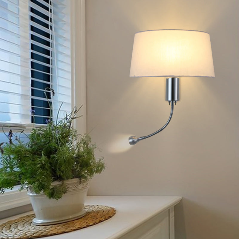 Half-Empire Shade Flush Wall Sconce Modern Fabric 1 Head Bedroom Spotlight Reading Wall Lamp in Black/Beige/White