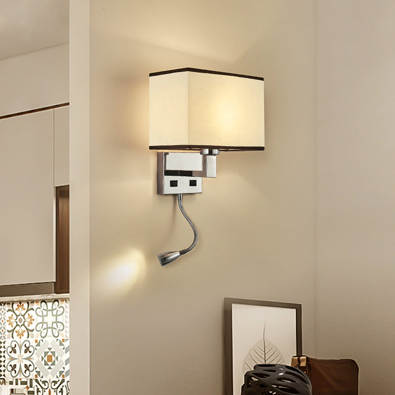 Fabric Cuboid Wall Light Kit Minimalist 1 Licht weiß/beige Spotlight Lampe mit Ladeanschluss