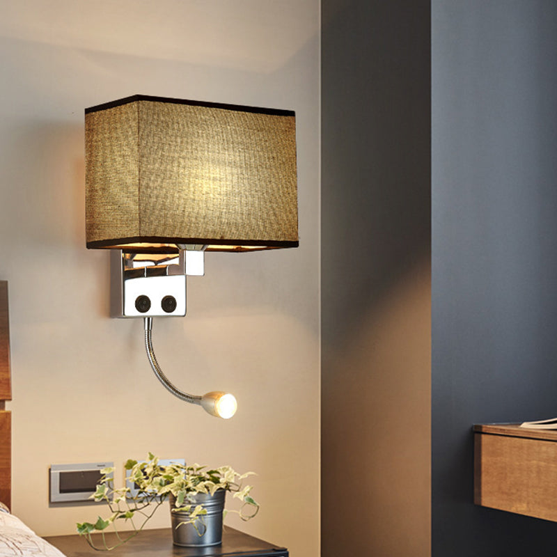 Stof rechthoekige spotlight wandlamp Noordelijke 1-licht 1-licht zwart/vlas/beige wandgemonteerd verlichtingsarmatuur