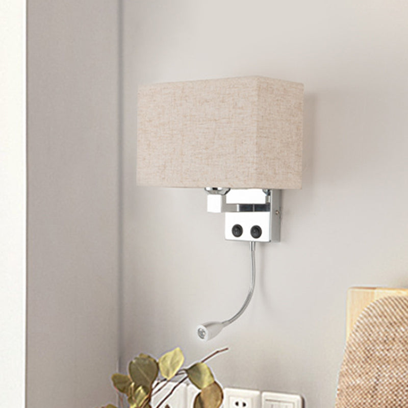 Stof rechthoekige spotlight wandlamp Noordelijke 1-licht 1-licht zwart/vlas/beige wandgemonteerd verlichtingsarmatuur