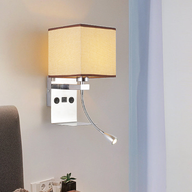 Rechteck -Wand montiertes Lesen leichter moderner Stoff 1 Kopf Schwarz/Weiß/Beige Wandleuchten mit Regal und Scheinwerfer