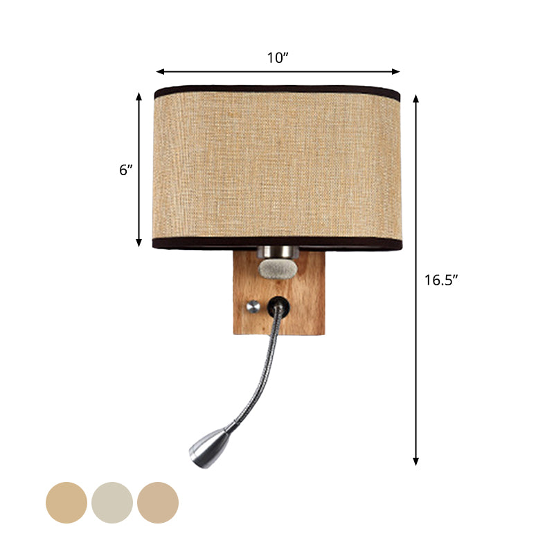 Flexible Spotlight Bedside Reading Light Fabric Single Nordic Wall Lamp with Oval Fabric Shade in Beige/Flaxen/Champagne
